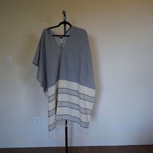 Tribe Alive Caftan Coverup Striped Fringe Poncho Gray Womens Size OS - Picture 2 of 4